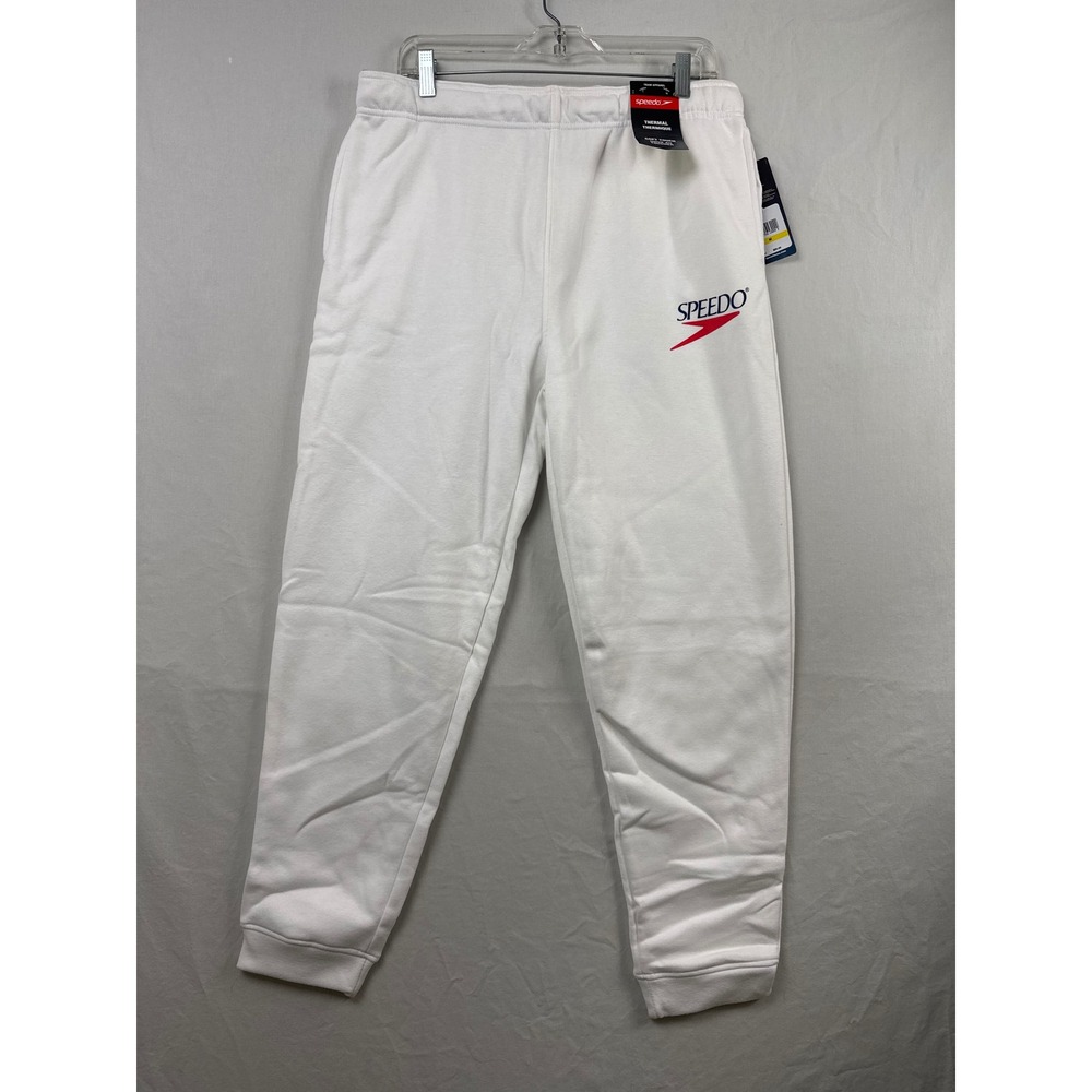 Speedo Sweatpant Men Medium White Thermal Soft Touch Fleece Joggers Team Apparel